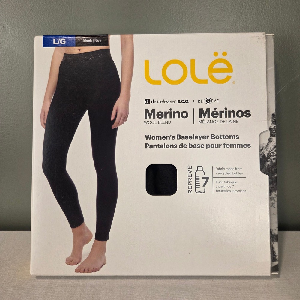 NEW Lole Women's Merino Wool Blend Base Layer Bottoms Legging Black Size L